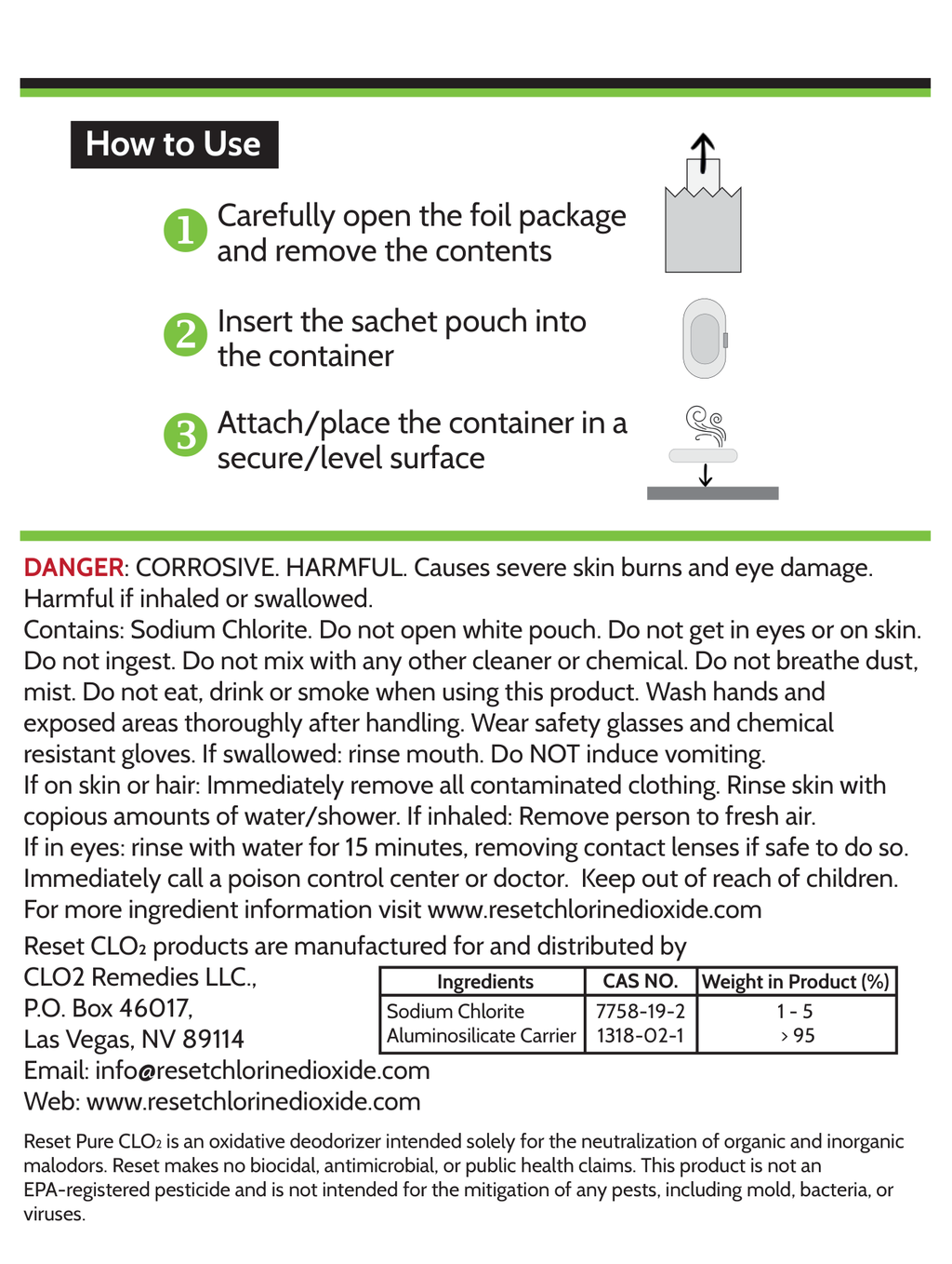 Reset Slow Release back label — directions and precautions
