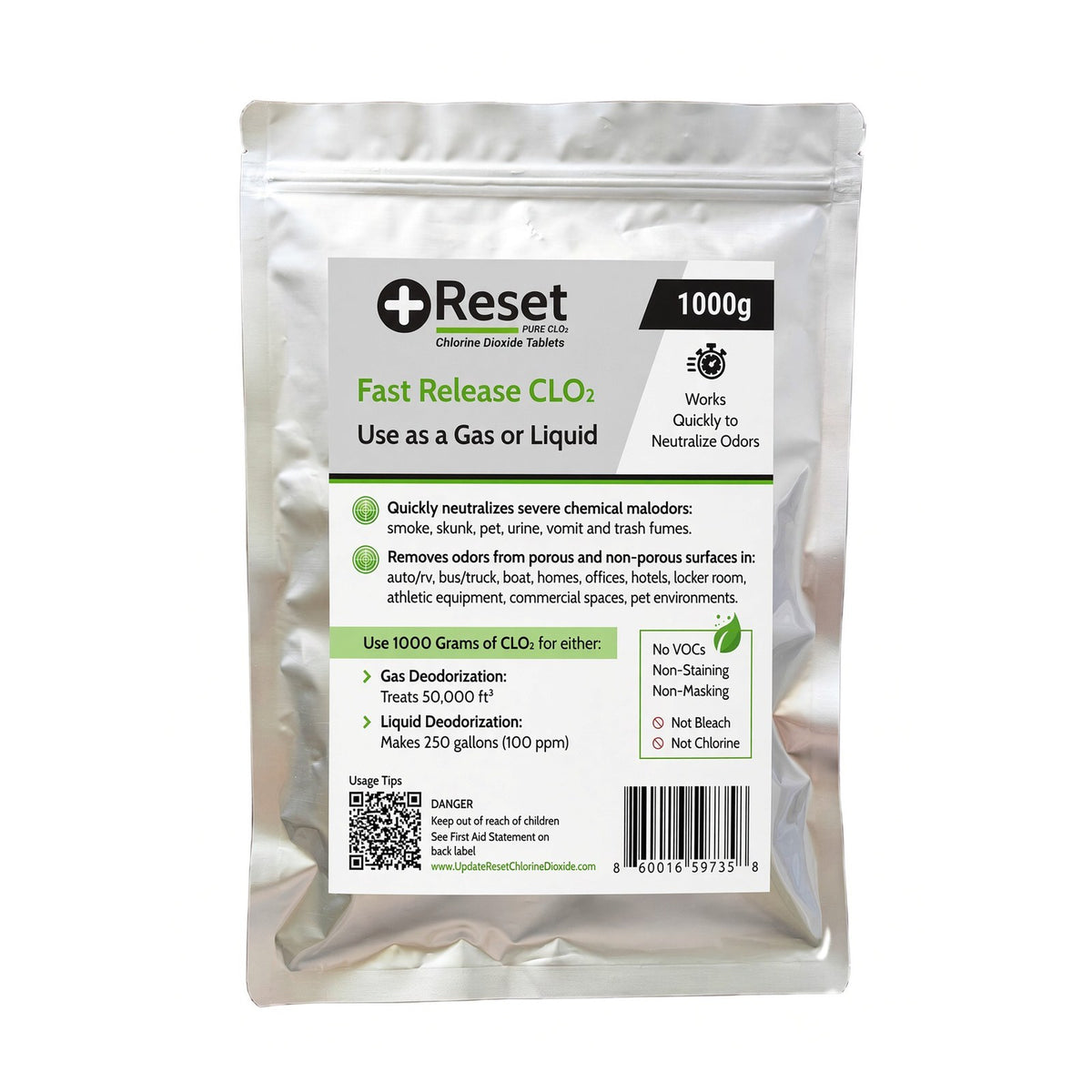 Reset Black Pak 1000g foil pouch — fast release